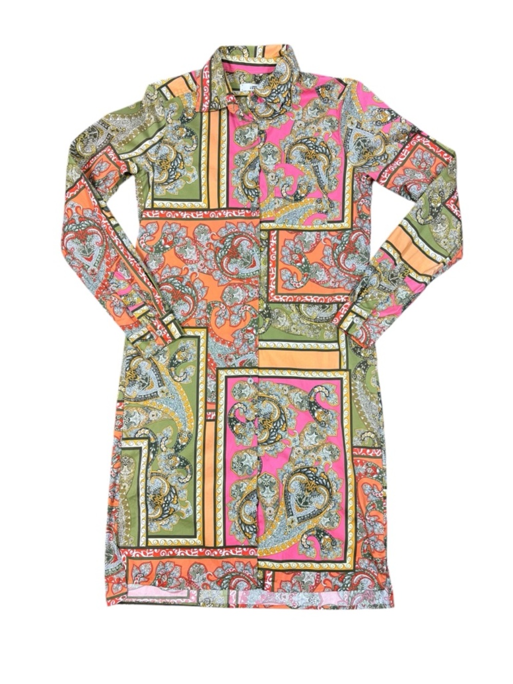 0039 Italy Luxury Paisley Belted Shirt Dress Cotton Designer Patchwork SzXS - Picture 7 of 12